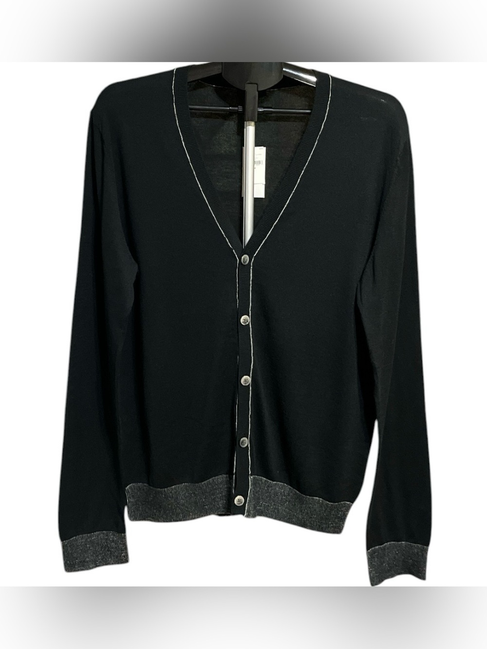 GAP Black V-Neck Button Cardigan with Gray Contrast Trim